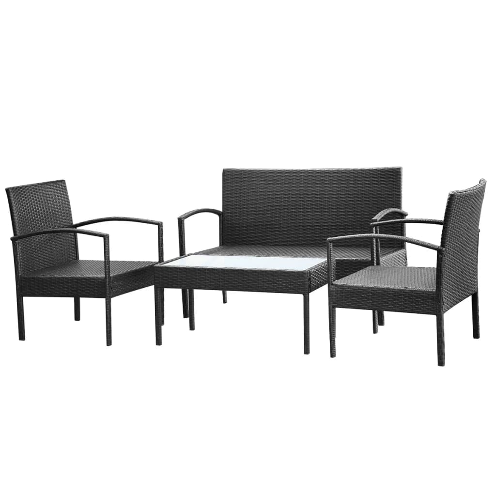 Loungegrupp för trädgården med dynor 4 delar konstrotting svart