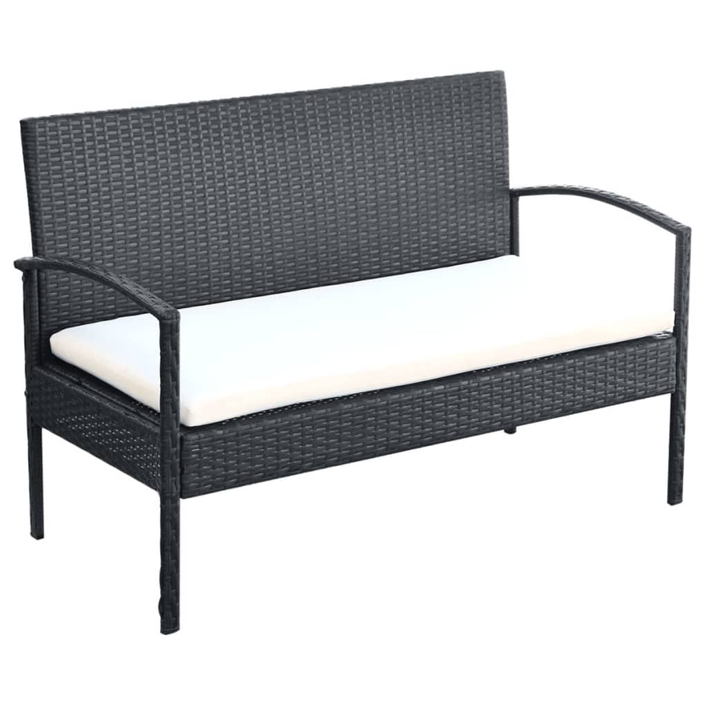 Loungegrupp för trädgården med dynor 4 delar konstrotting svart