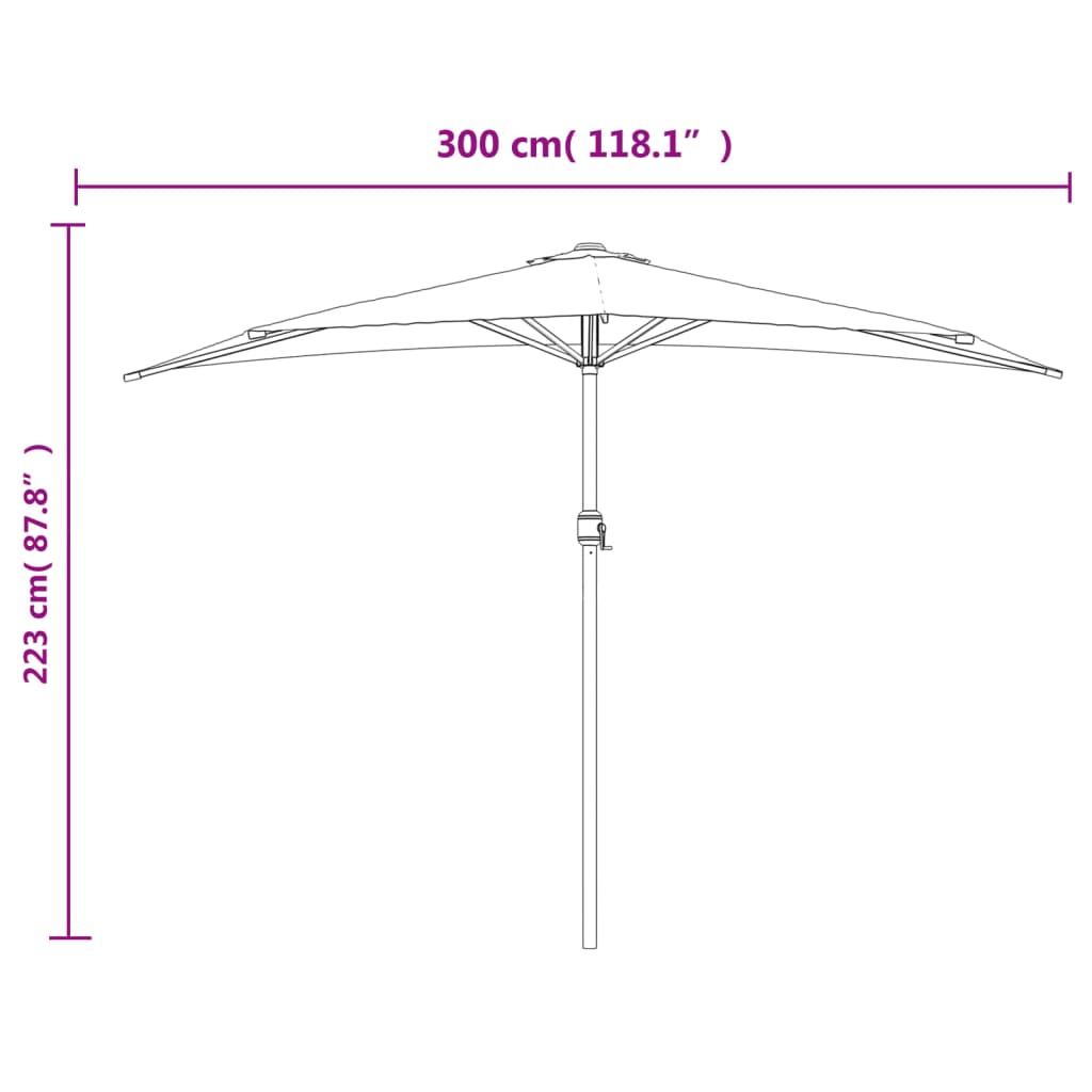 Balkongparasoll med aluminiumstolpe sand 300x155 cm halvrunt