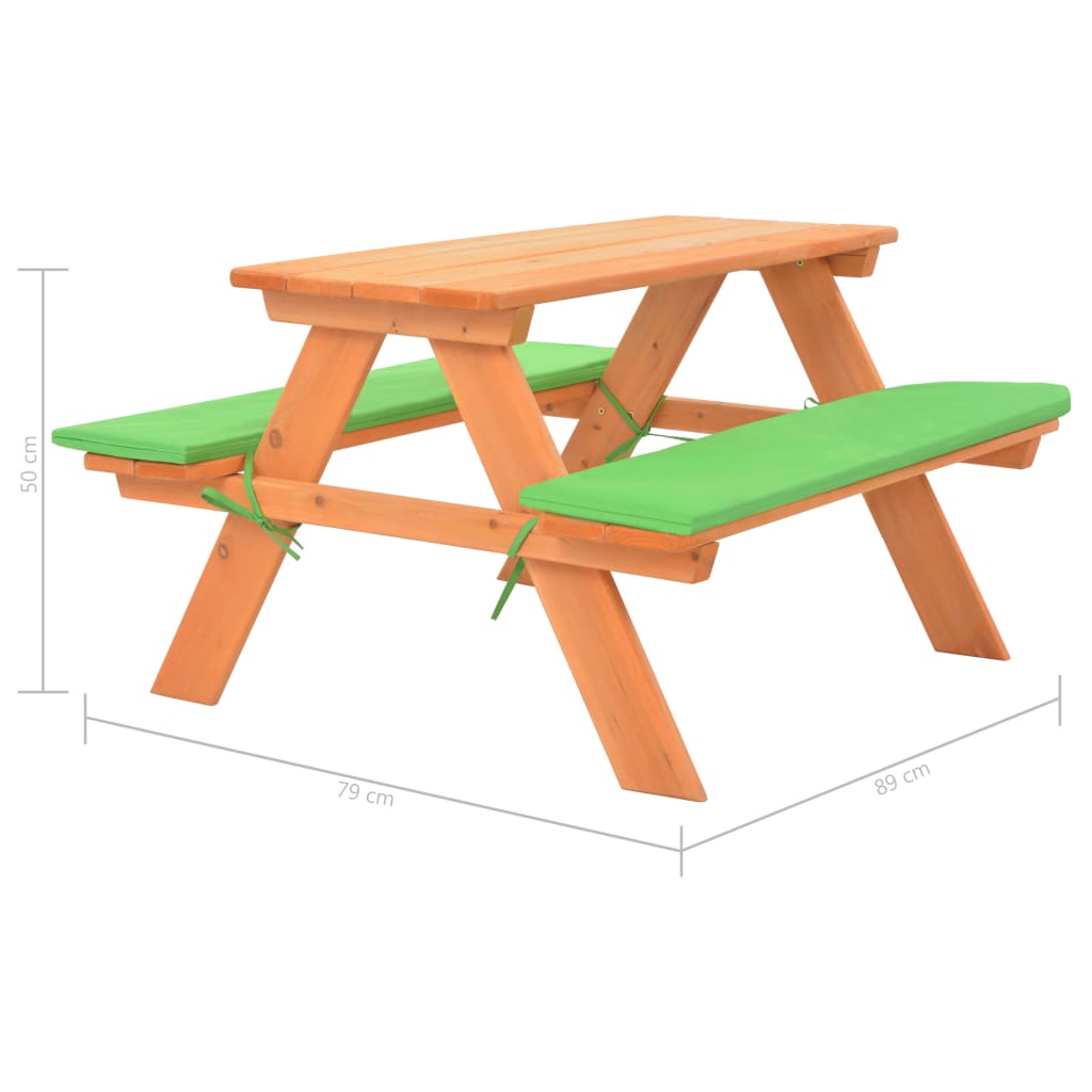Picknickbord för barn med bänkar 89x79x50 cm massivt granträ