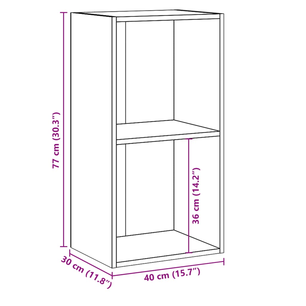 Bokhylla 2 hyllor betonggrå 40x30x76,5 cm konstruerat trä