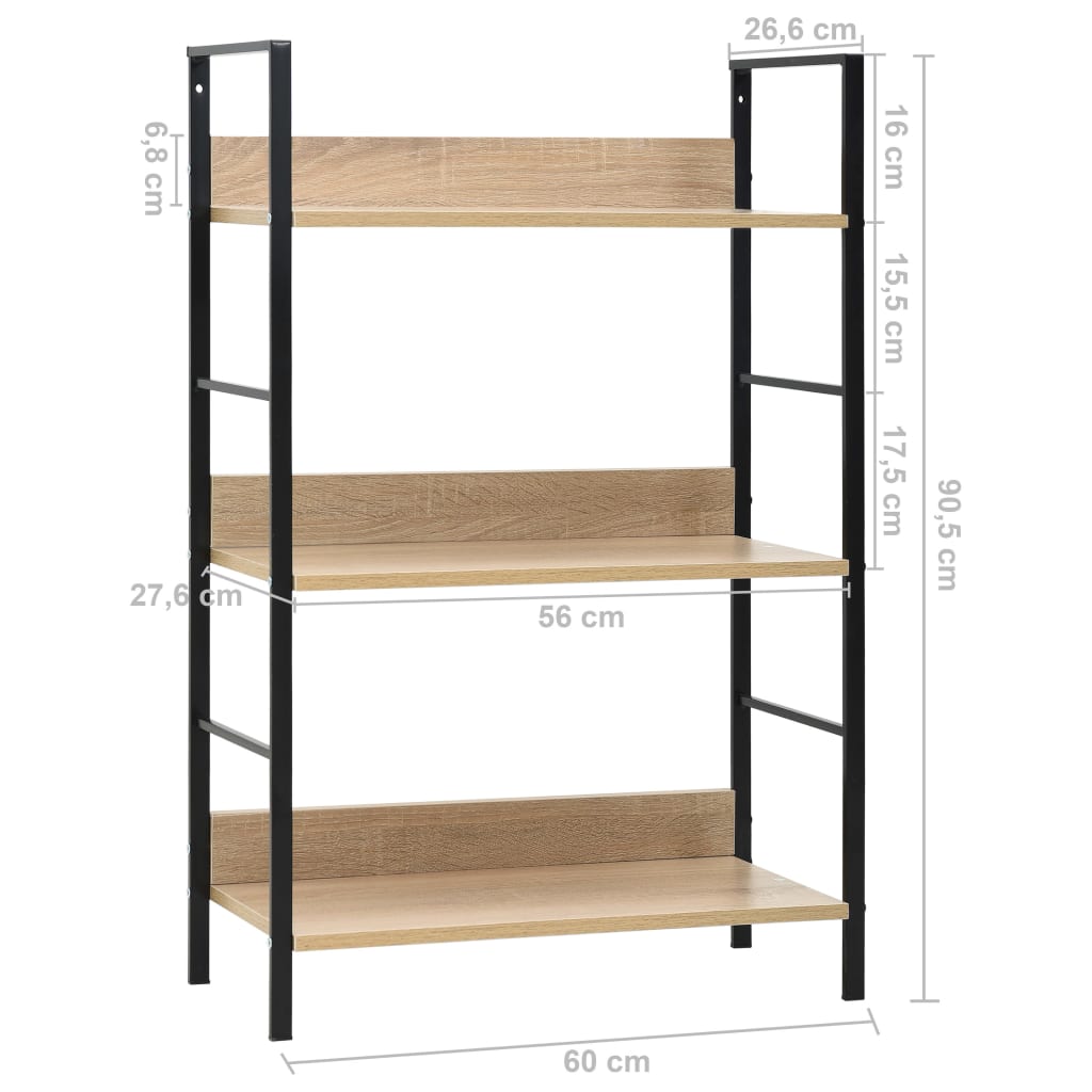 Bokhylla 3 hyllor ek 60x27,6x90,5 cm konstruerat trä