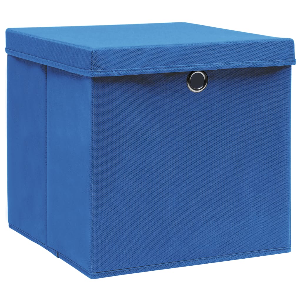 Förvaringslådor med lock 4 st blå 32x32x32 cm tyg