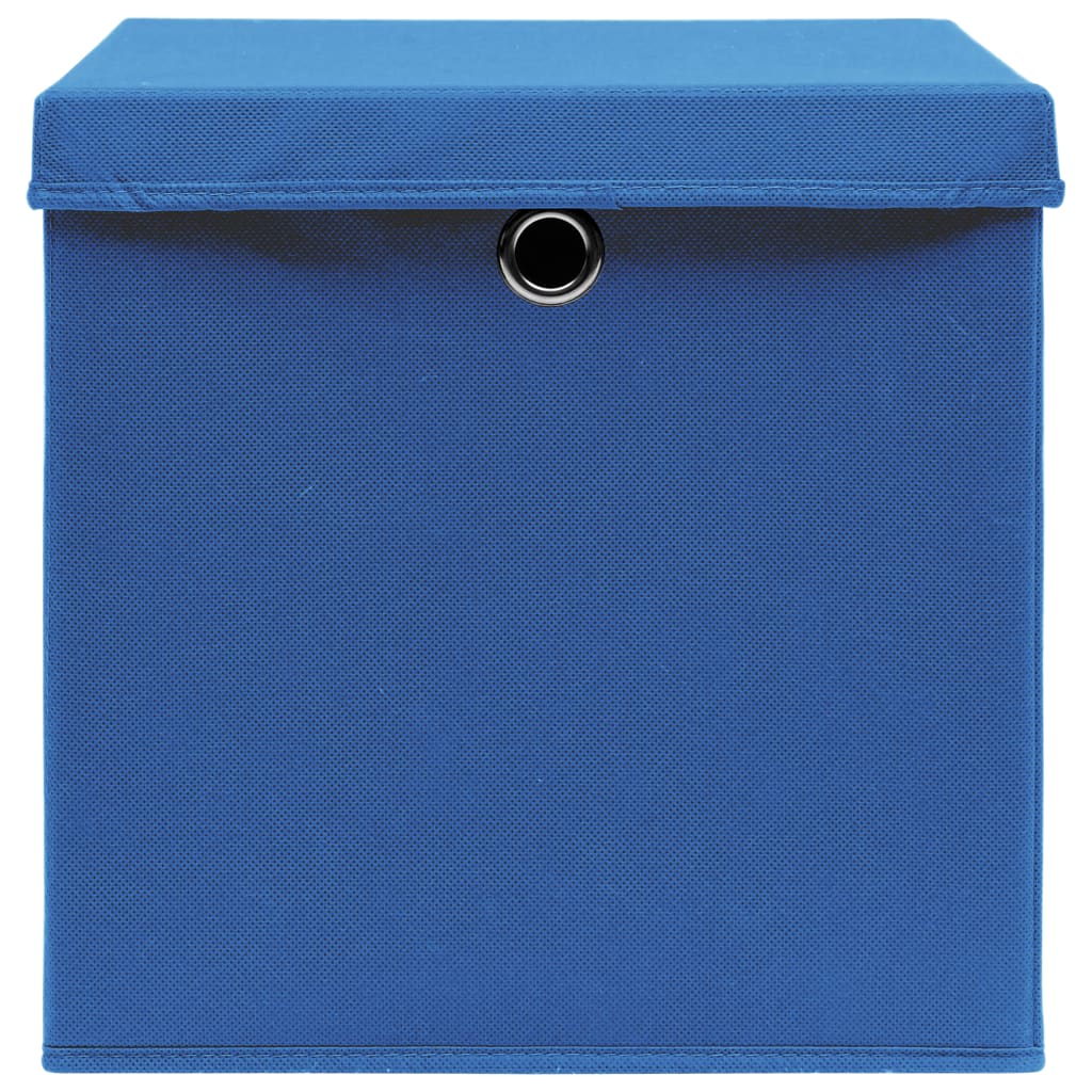 Förvaringslådor med lock 4 st blå 32x32x32 cm tyg
