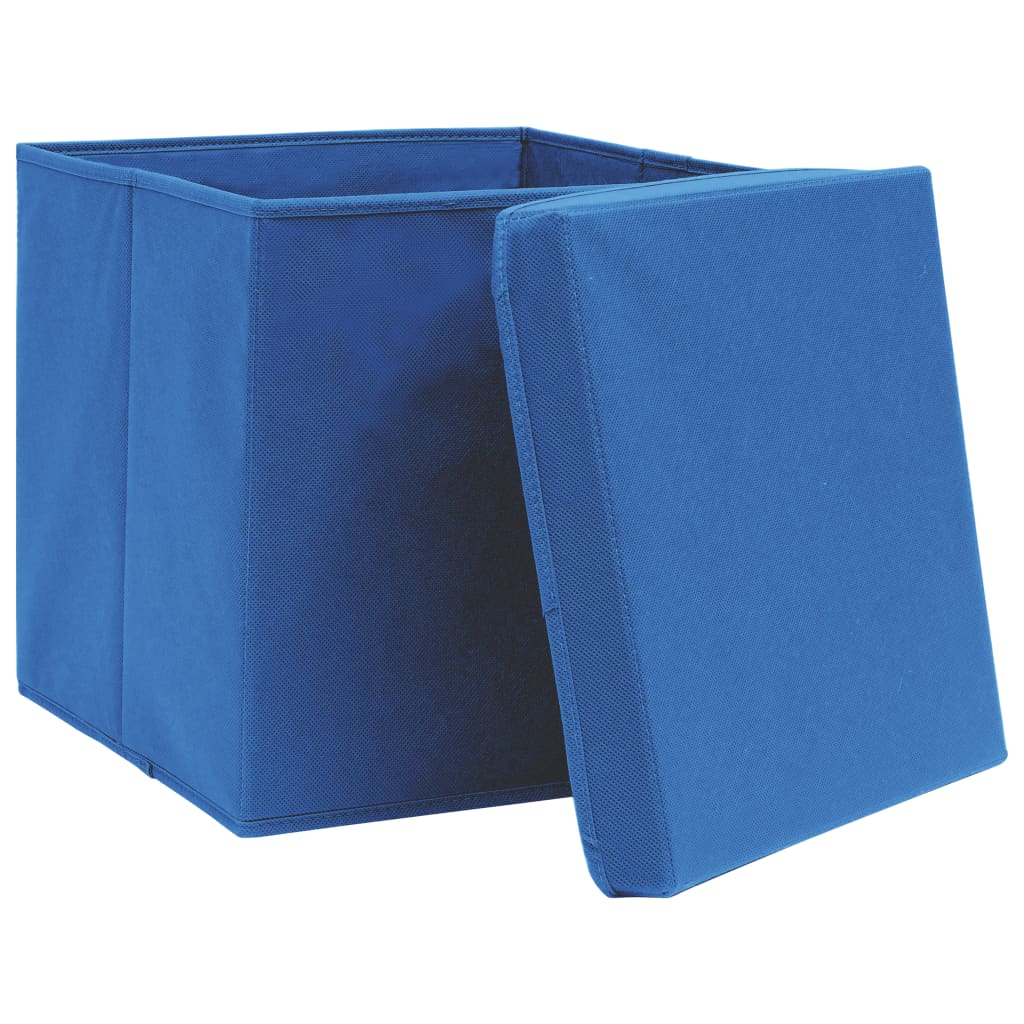 Förvaringslådor med lock 4 st blå 32x32x32 cm tyg