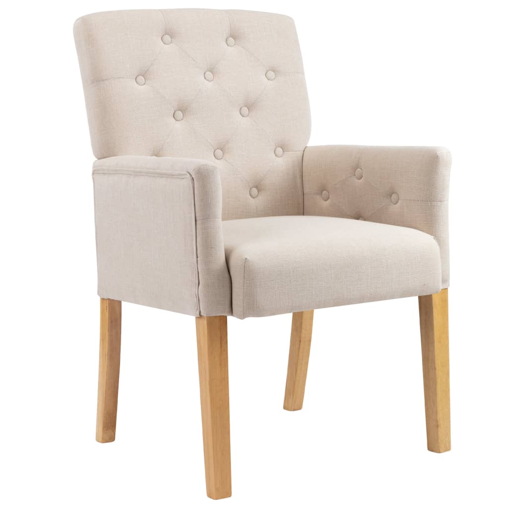 Matstol med armstöd beige tyg