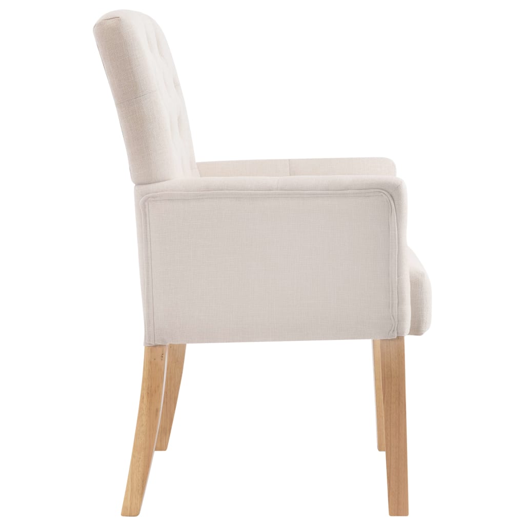 Matstol med armstöd beige tyg