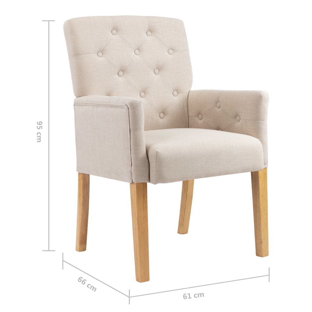 Matstol med armstöd beige tyg