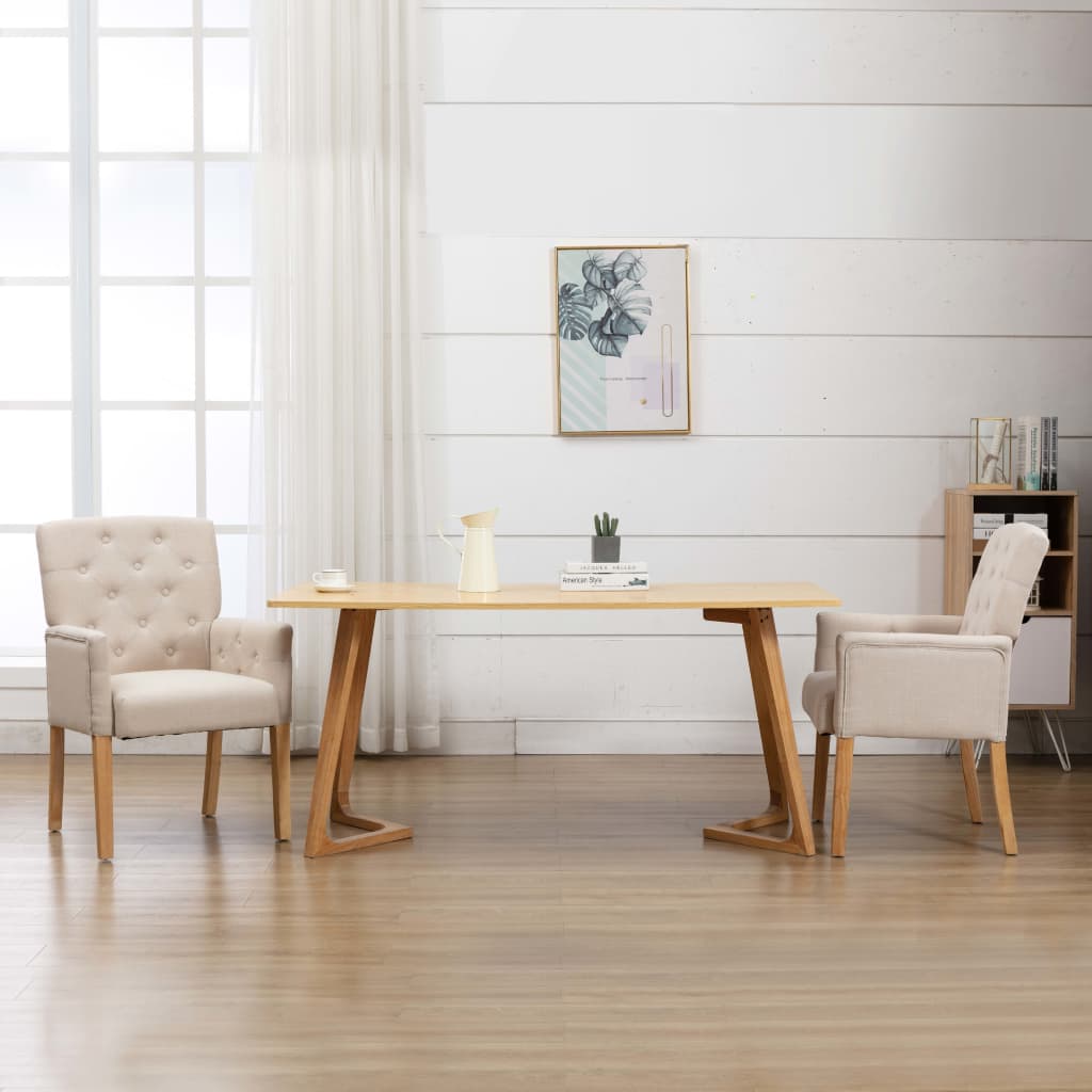 Matstol med armstöd beige tyg