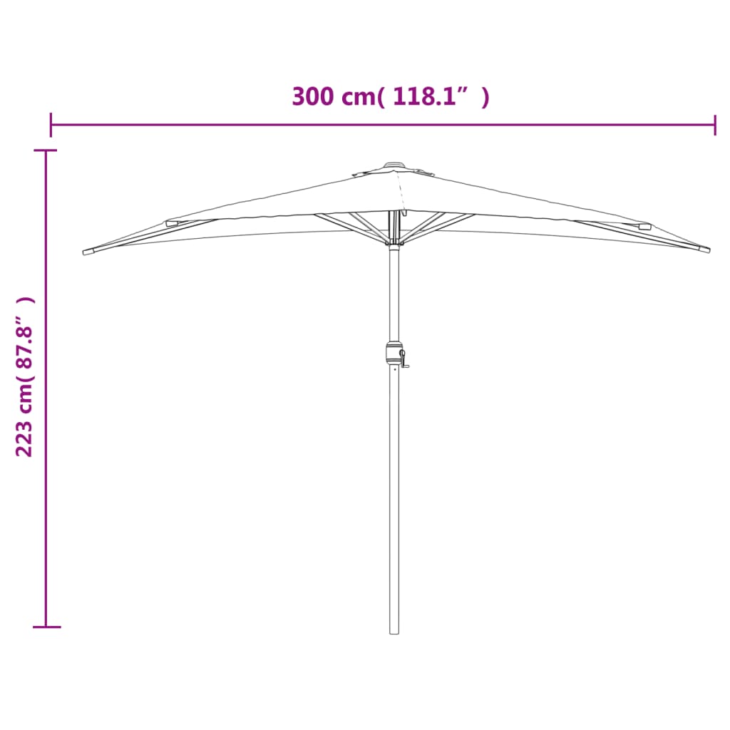 Balkongparasoll med aluminiumstång svart 300x155x223 cm halvt