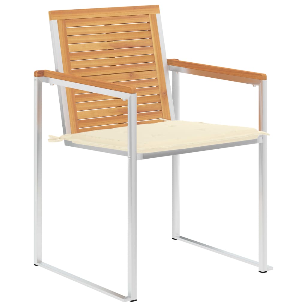 Trädgårdsstolar 2 st med dynor massiv teak och stål