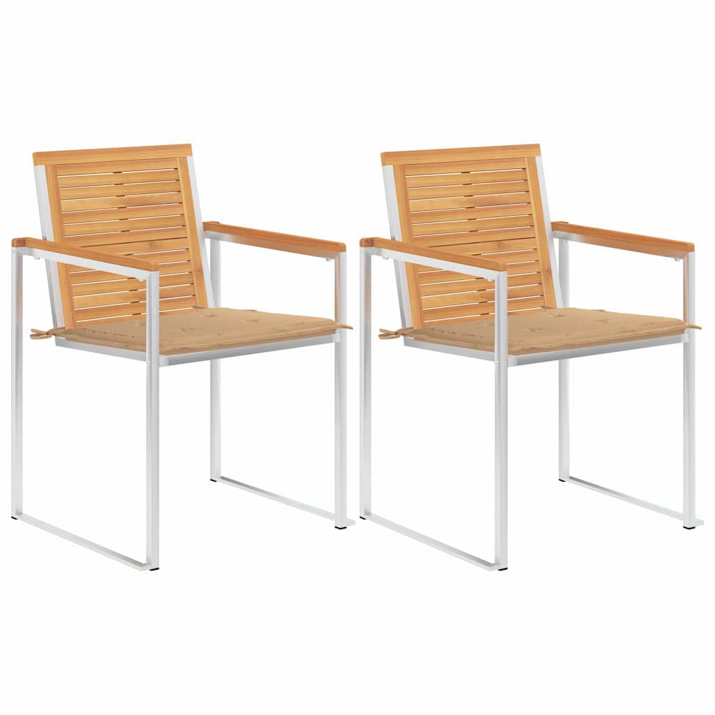 Trädgårdsstolar 2 st med dynor massiv teak och stål