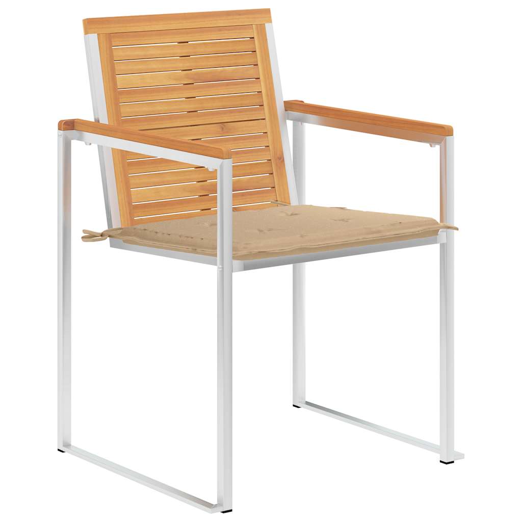 Trädgårdsstolar 2 st med dynor massiv teak och stål