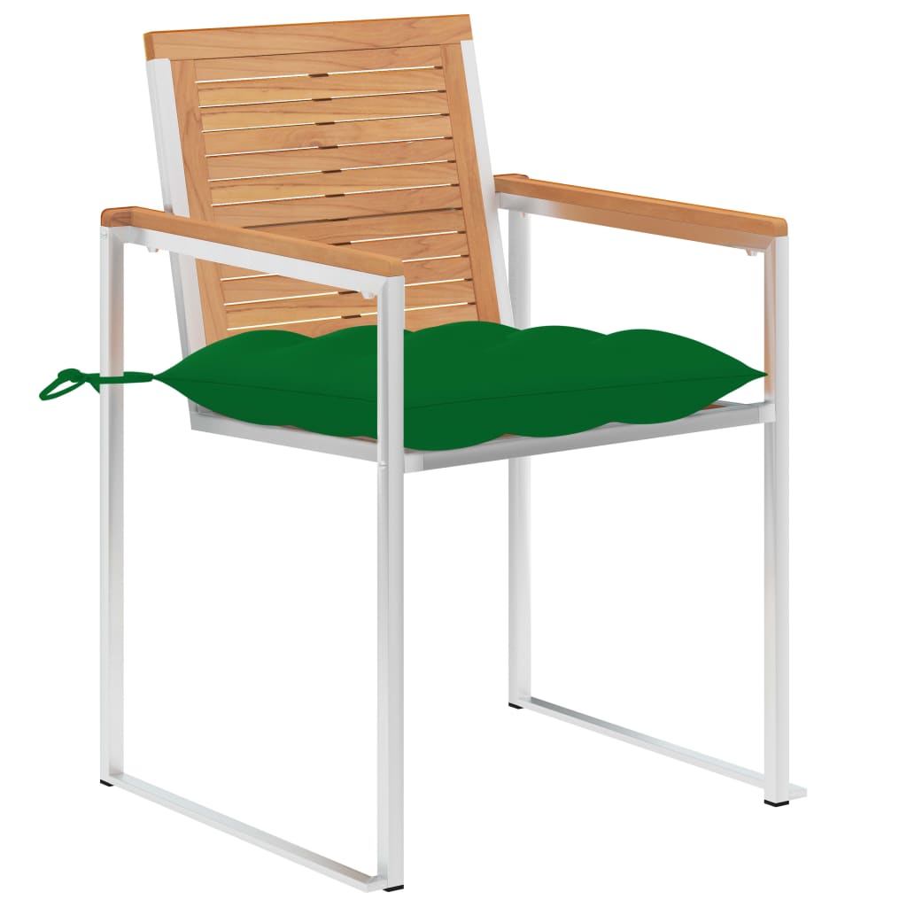 Trädgårdsstolar 2 st med dynor massiv teak och stål