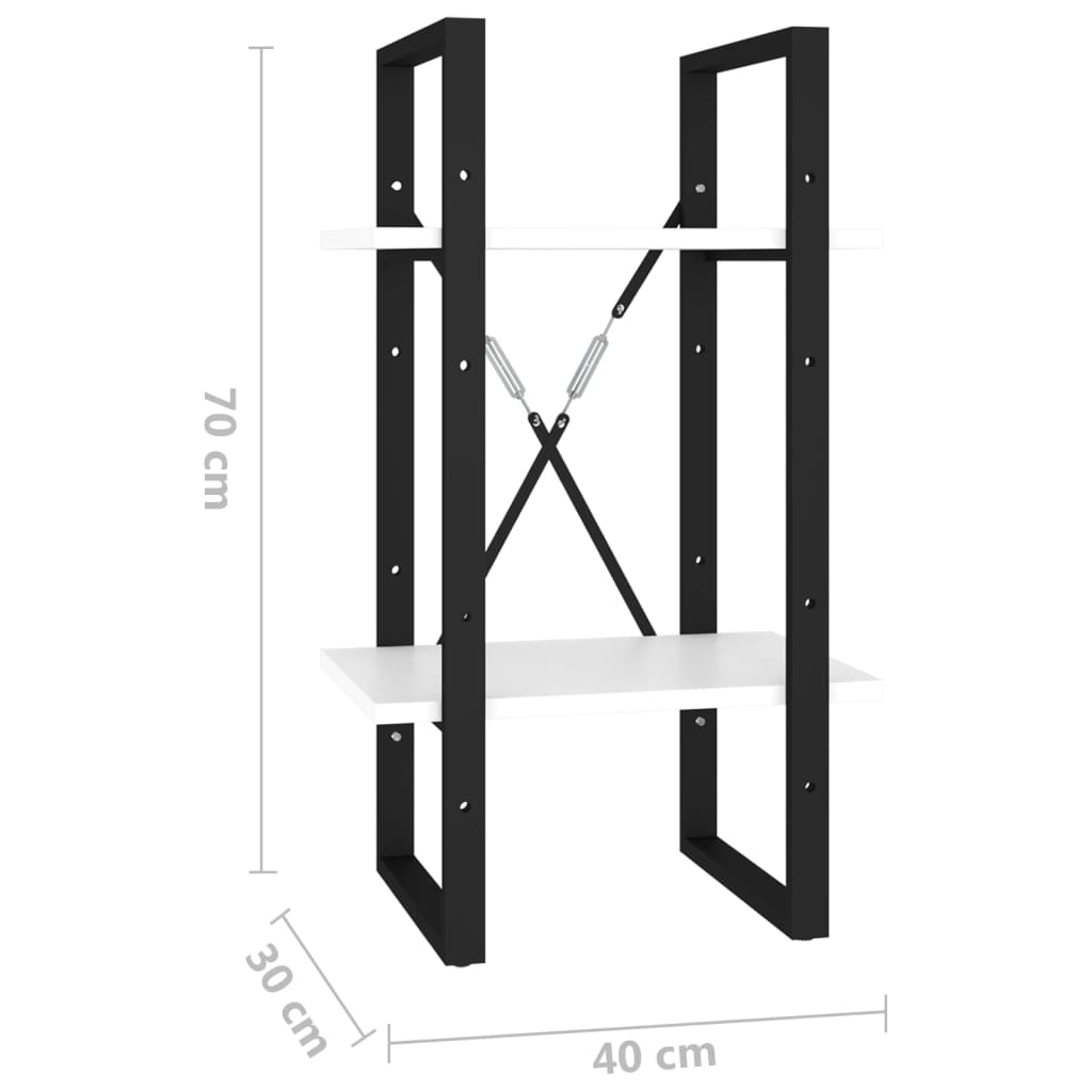 Bokhylla 2 hyllplan vit 40x30x70 cm konstruerat trä