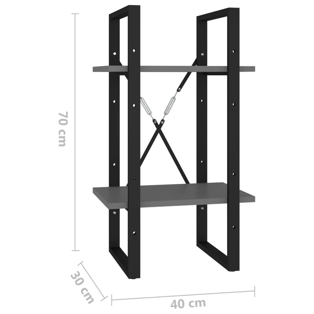 Bokhylla 2 hyllplan grå 40x30x70 cm konstruerat trä