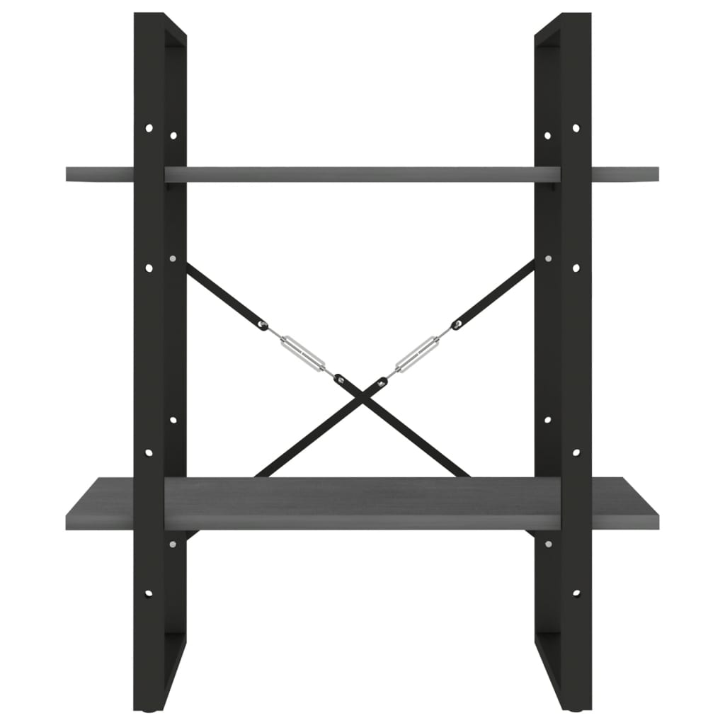Bokhylla 2 hyllplan grå 60x30x70 cm massiv furu