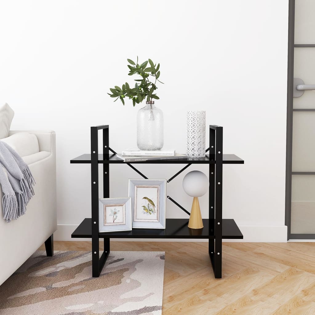 Bokhylla 2 hyllplan svart 80x30x70 cm konstruerat trä