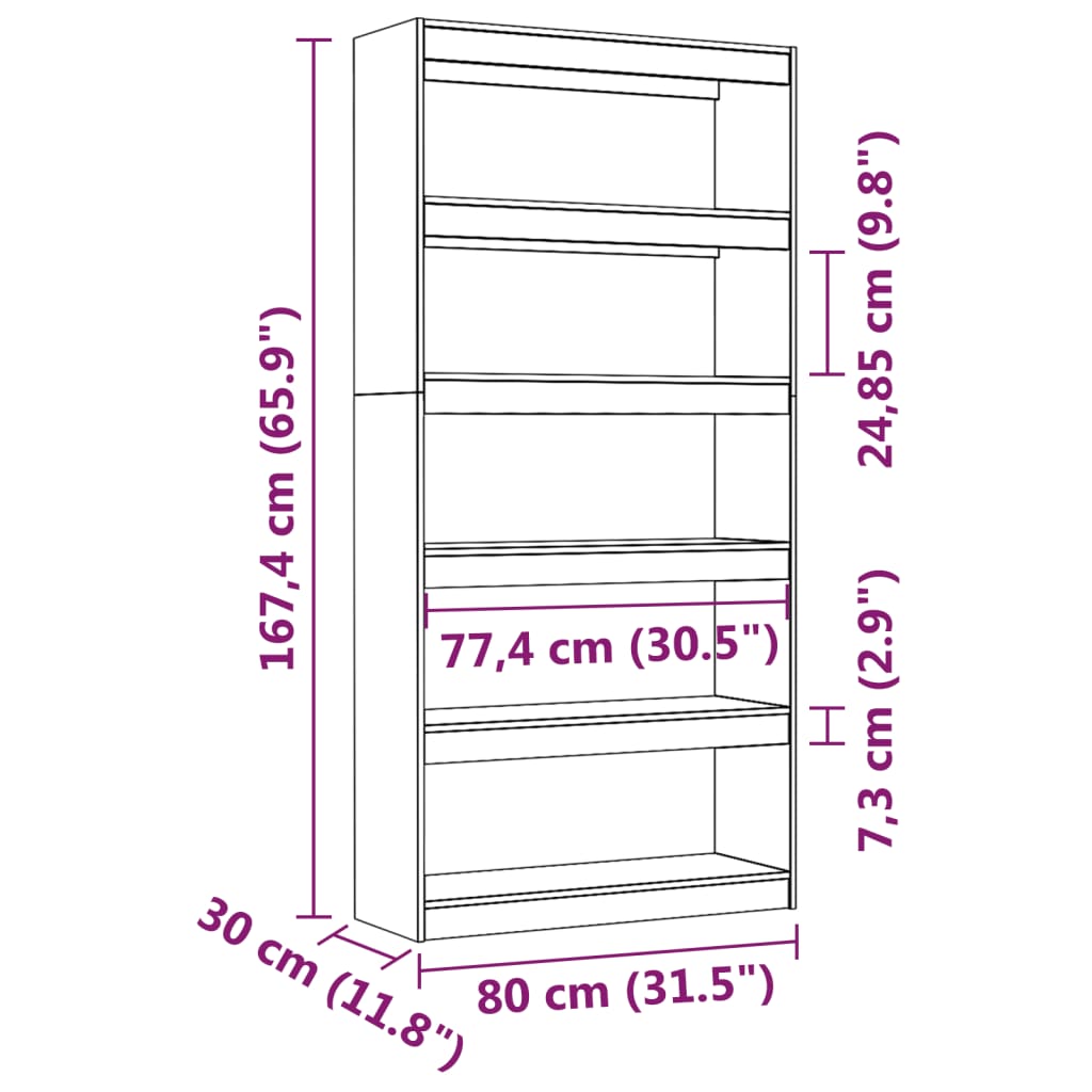 Bokhylla/Rumsavdelare 80x30x167,4 cm massiv furu
