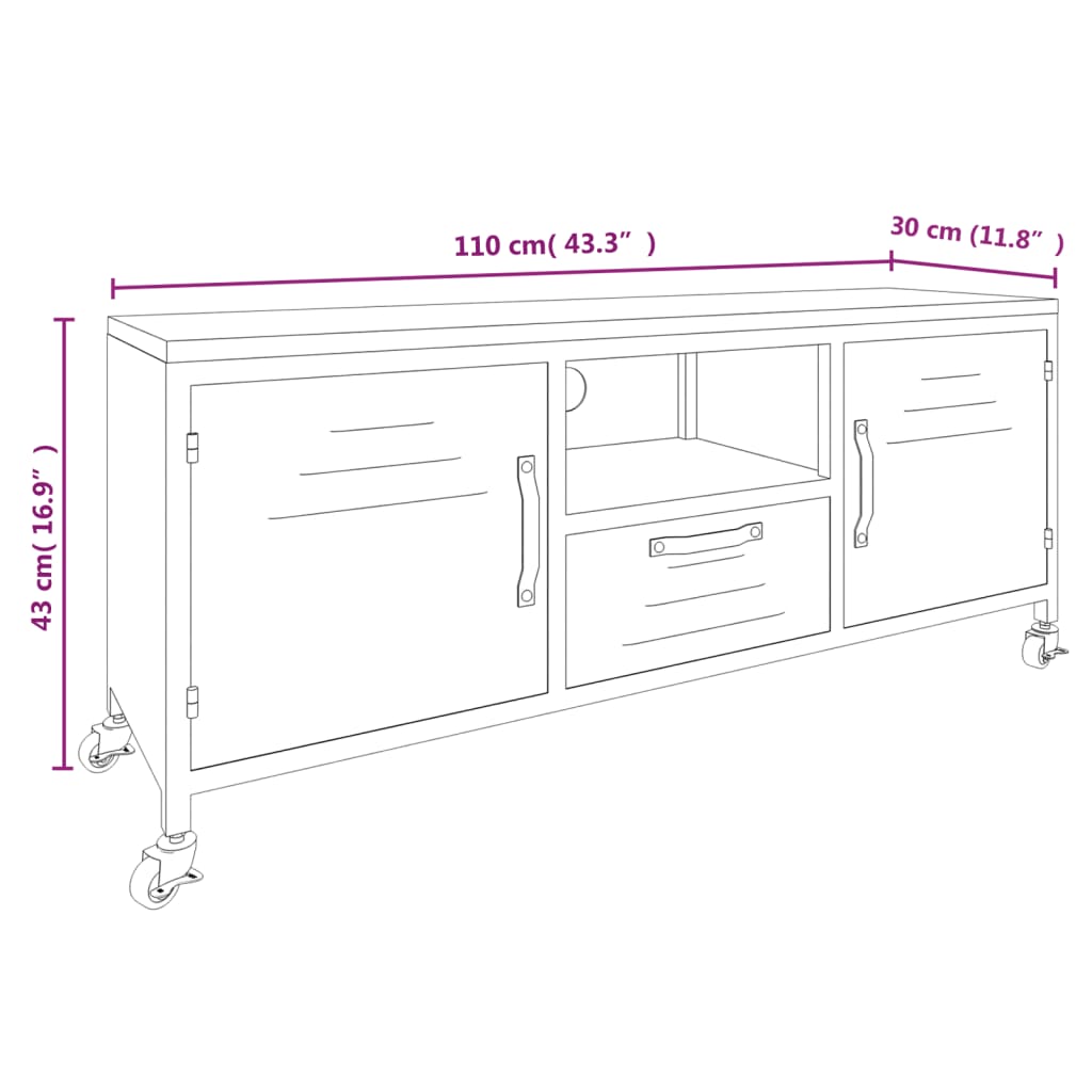 Tv-bänk svart 110x30x43 cm järn och massivt granträ