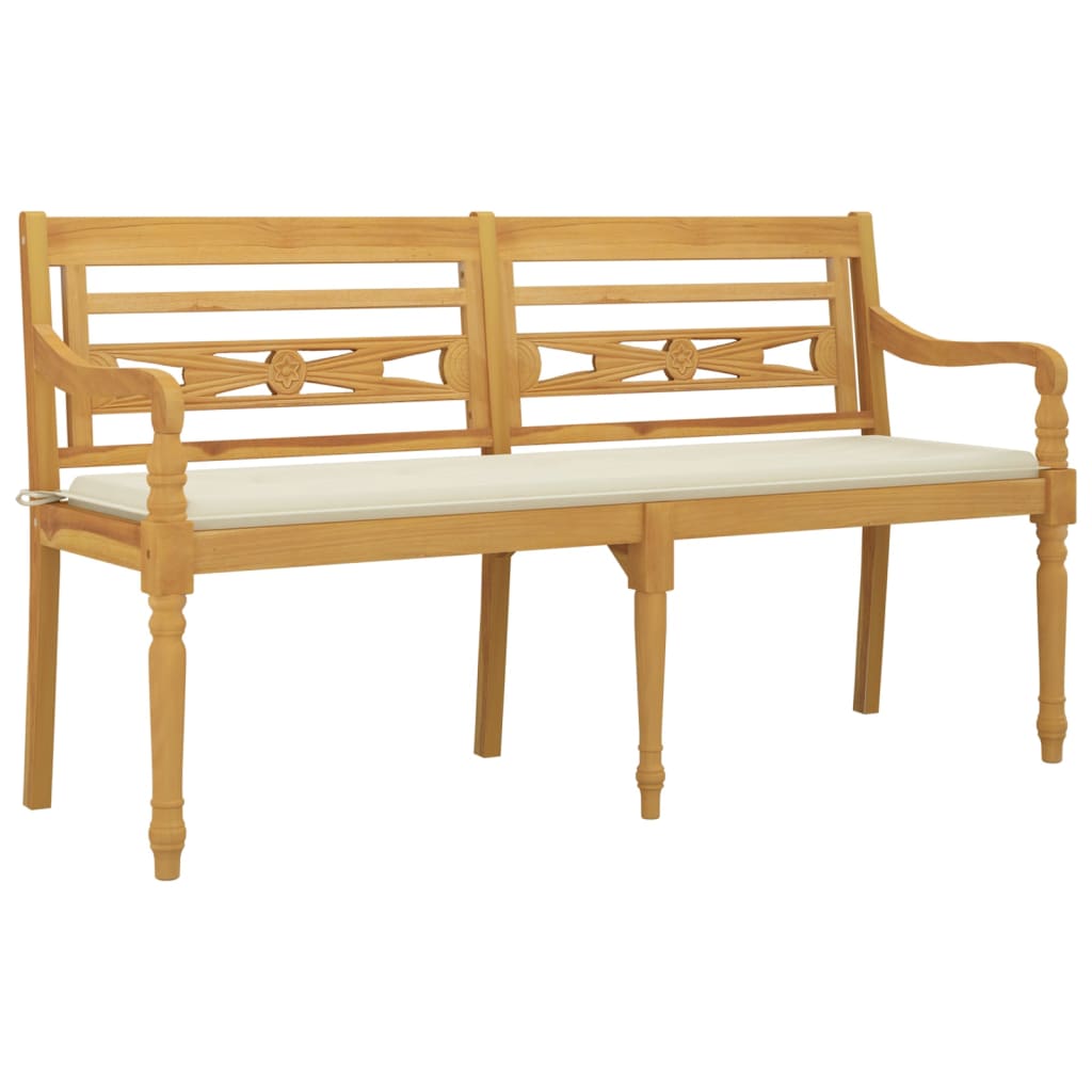 Bataviabänk med gräddvit dyna 150 cm massiv teak