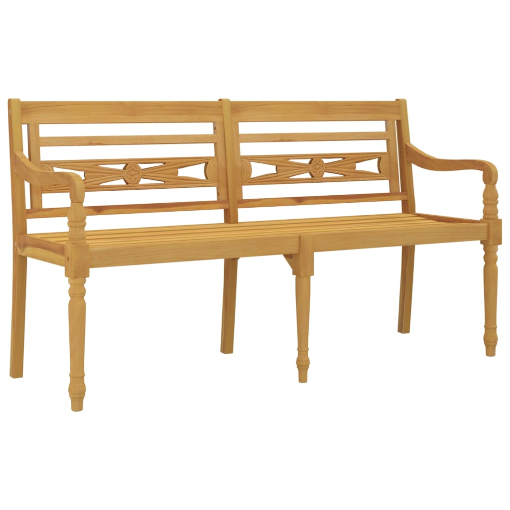 Bataviabänk med blå dyna 150 cm massiv teak