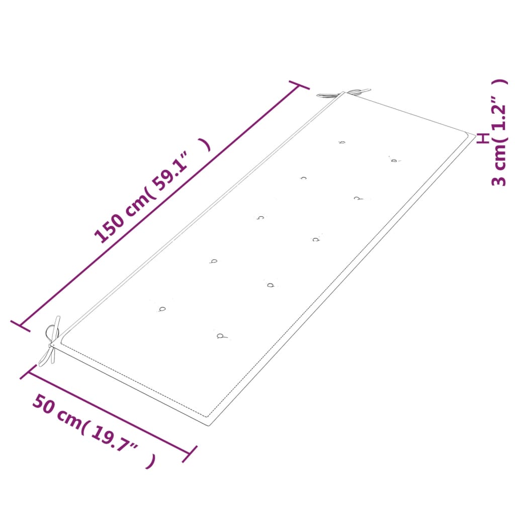 Bataviabänk med blå dyna 150 cm massiv teak