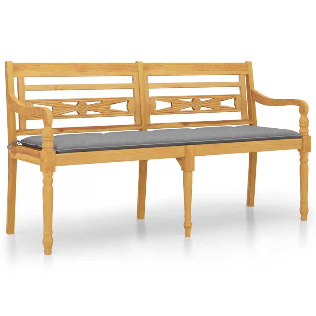 Bataviabänk med grå dyna 150 cm massiv teak