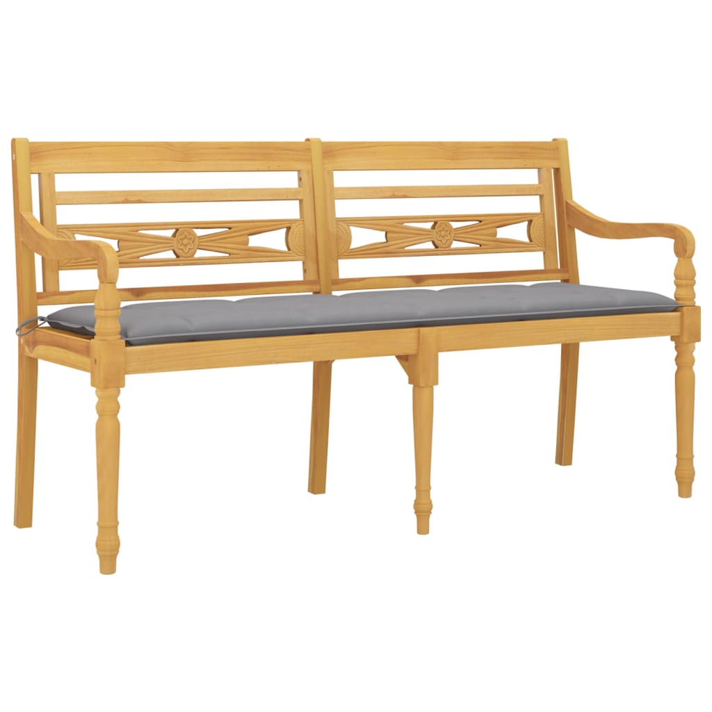 Bataviabänk med grå dyna 150 cm massiv teak
