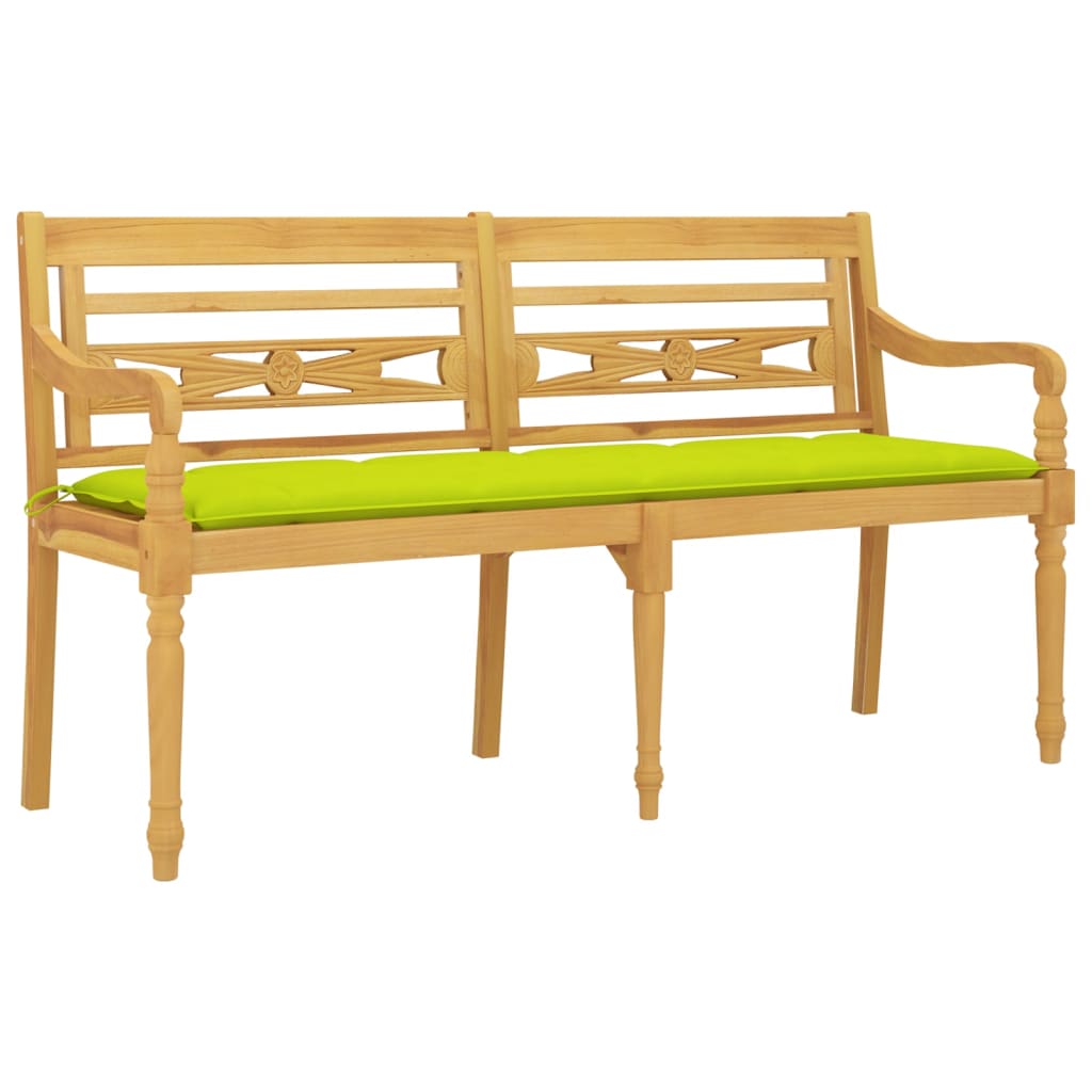 Bataviabänk med ljusgrön dyna 150 cm massiv teak