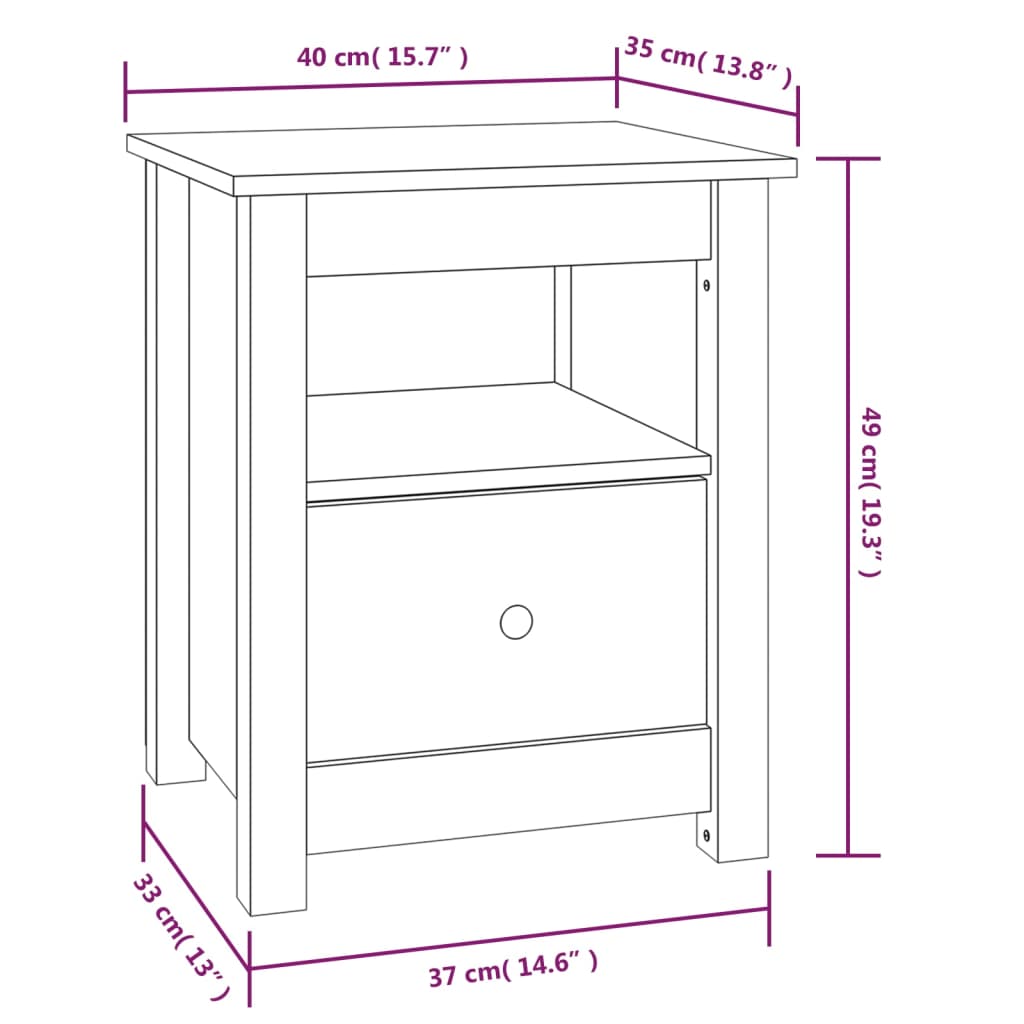 Sängbord 2 st 40x35x49 cm massiv furu