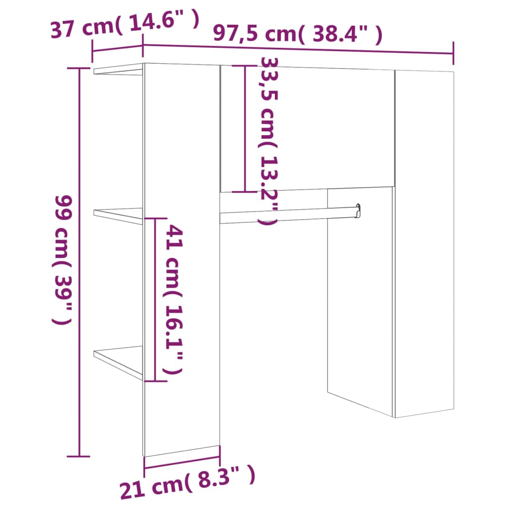 Hallskåp rökfärgad ek 97,5x37x99 cm konstruerat trä