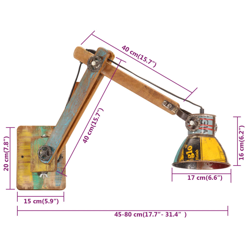 Vägglampa industriell stil flerfärgad rund E27