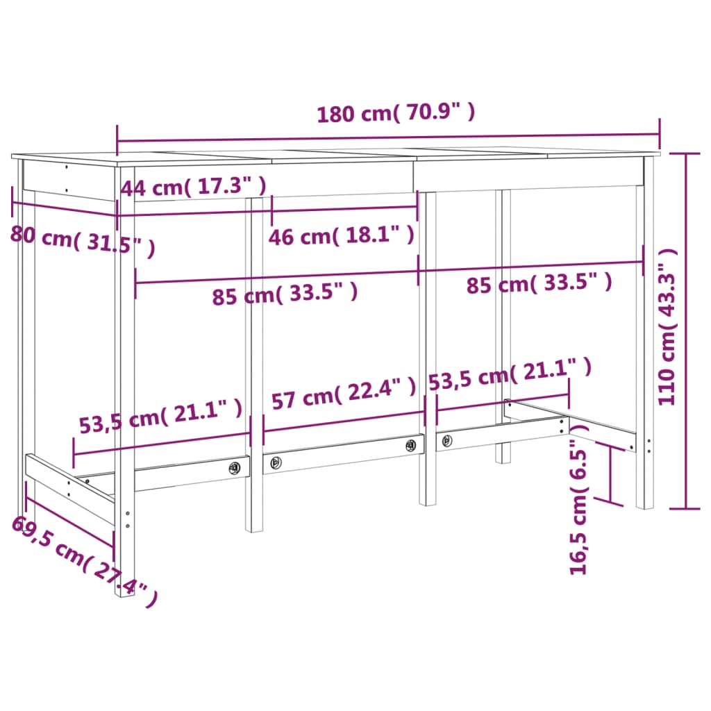 Barbord honungsbrun 180x80x110 cm massivt furuträ