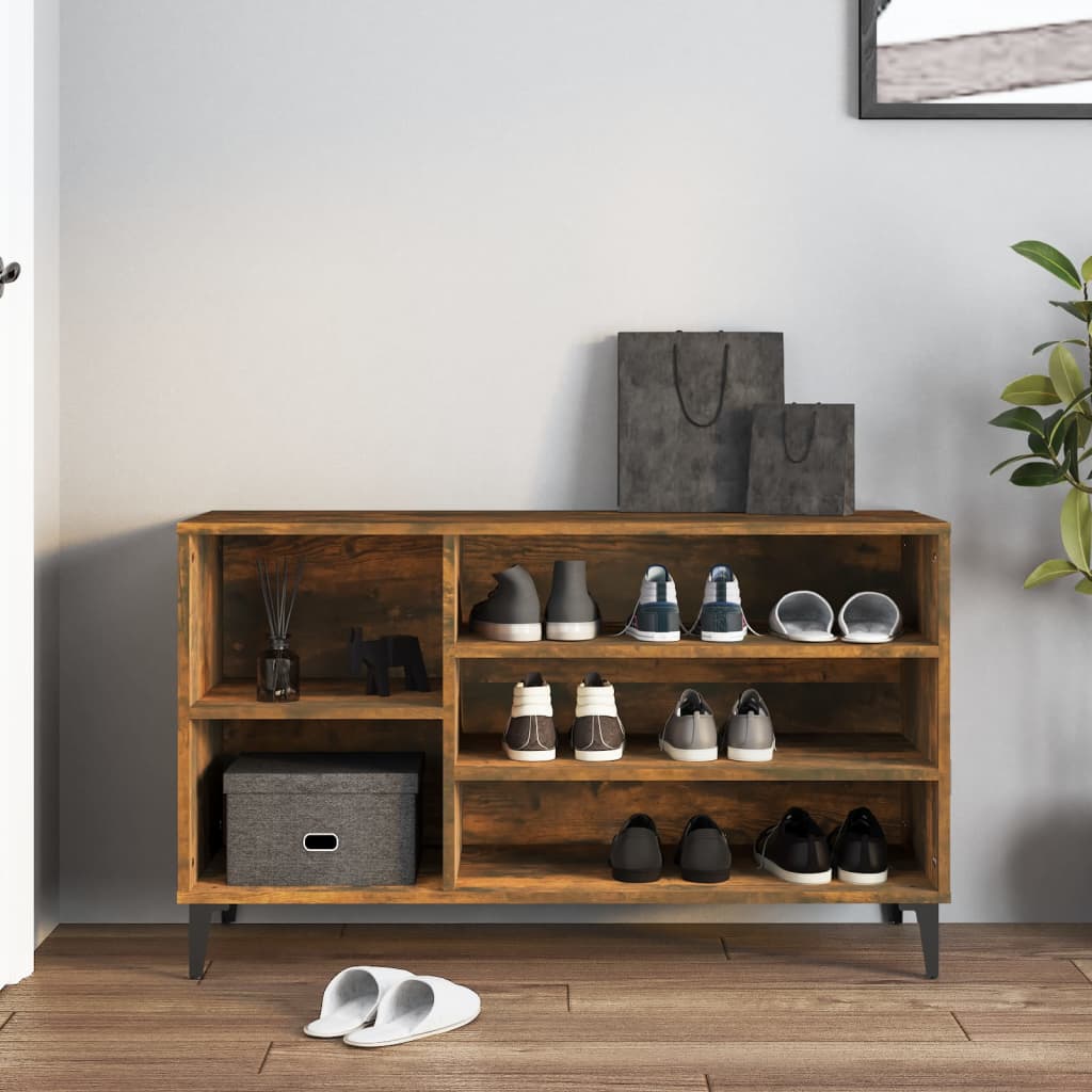 Skoställ rökfärgad ek 102x36x60 cm konstruerat trä