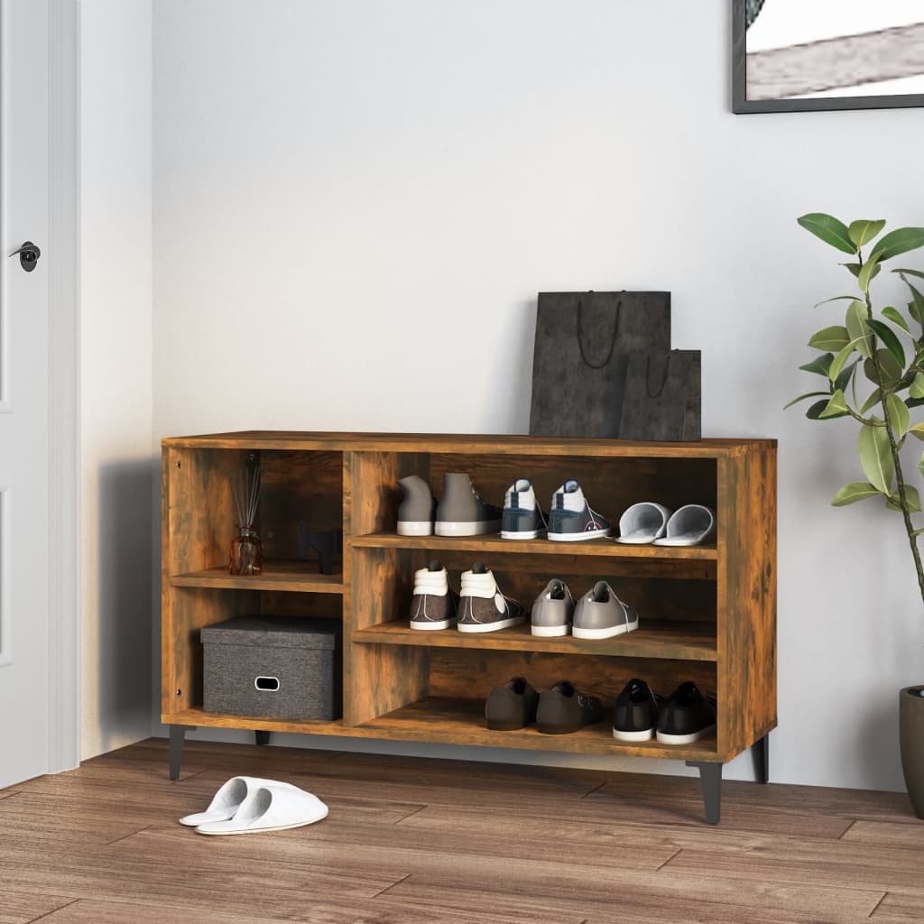 Skoställ rökfärgad ek 102x36x60 cm konstruerat trä