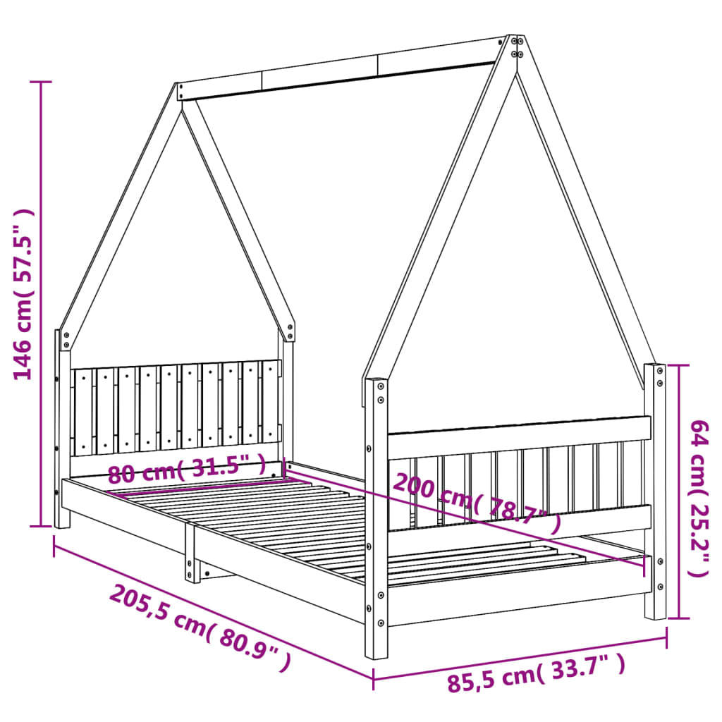 Sängram för barnsäng 80x200 cm massiv furu