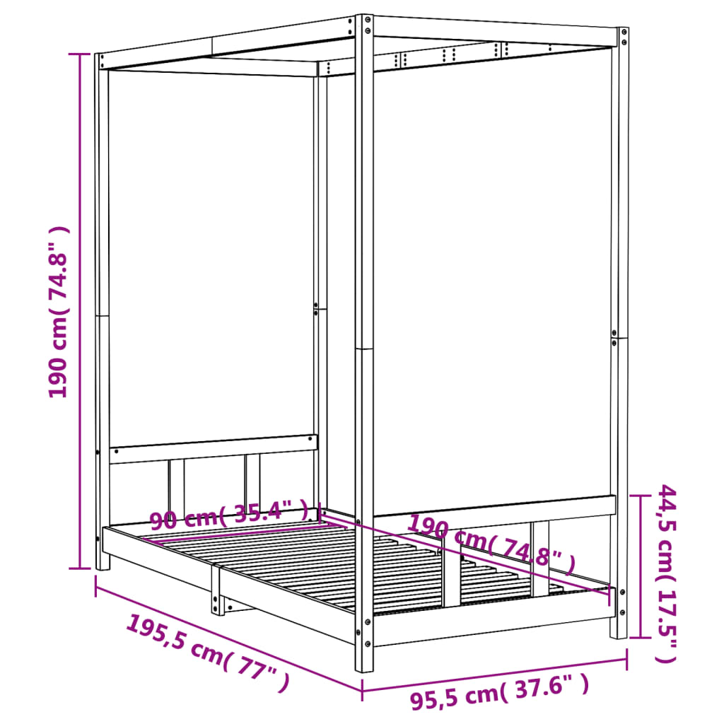 Sängram för barn 90x190 cm massiv furu