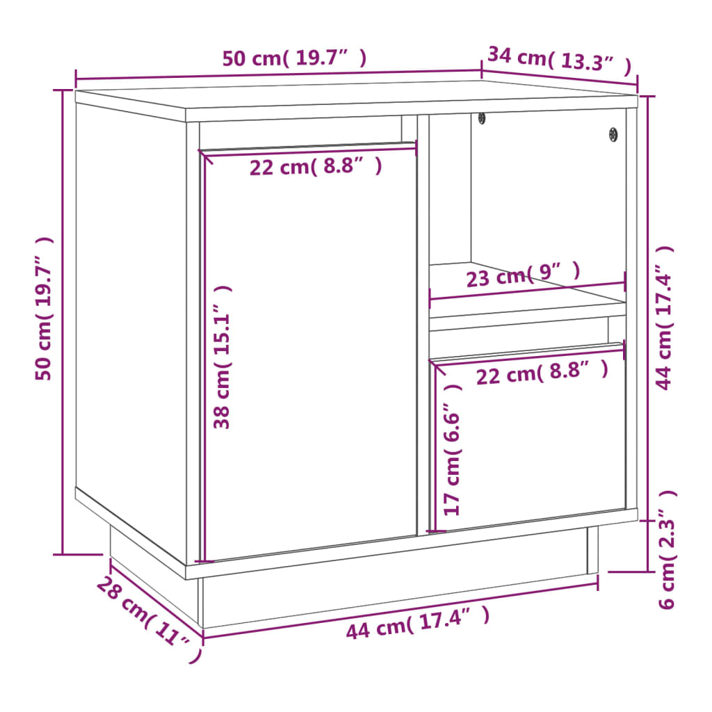 Sängbord 50x34x50 cm massiv furu