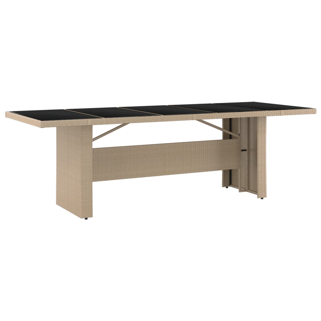 Trädgårdsbord med glasskiva beige konstrotting&härdat glas