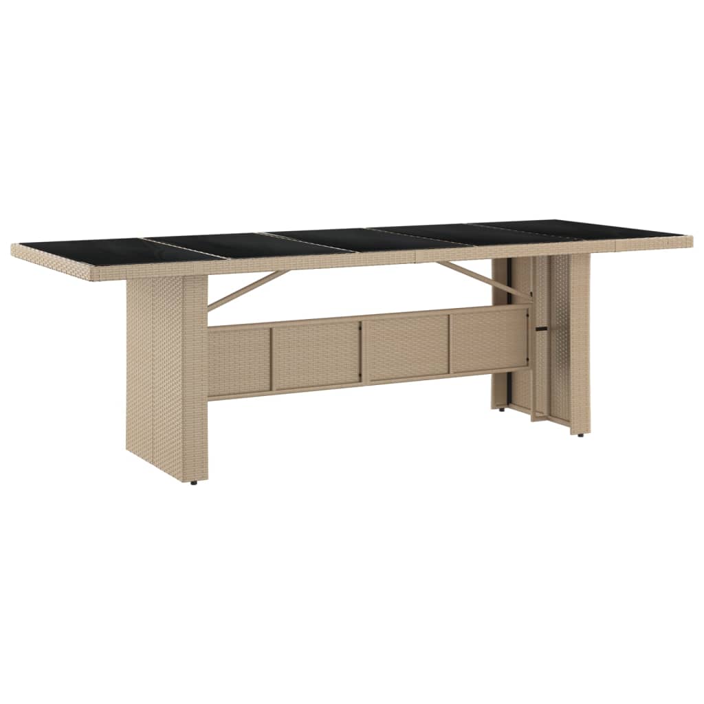 Trädgårdsbord med glasskiva beige konstrotting&härdat glas