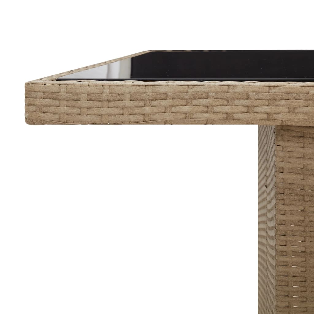 Trädgårdsbord med glasskiva beige konstrotting&härdat glas