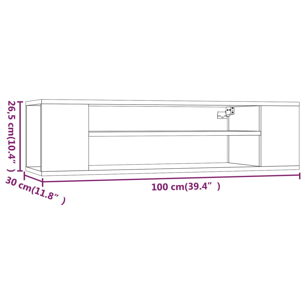 Väggmonterad tv-bänk grå sonoma 100x30x26,5 cm konstruerat trä