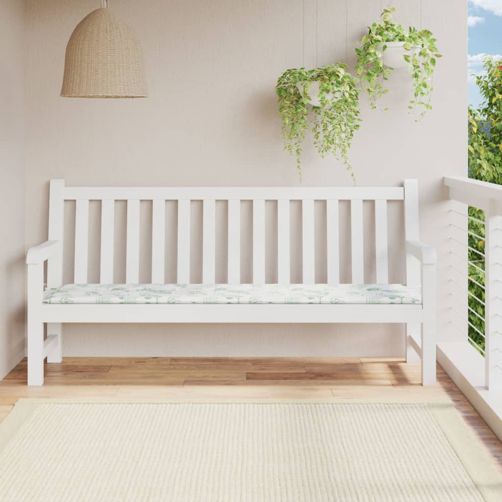Bänkdyna för trädgården bladmönster 200x50x4 cm tyg