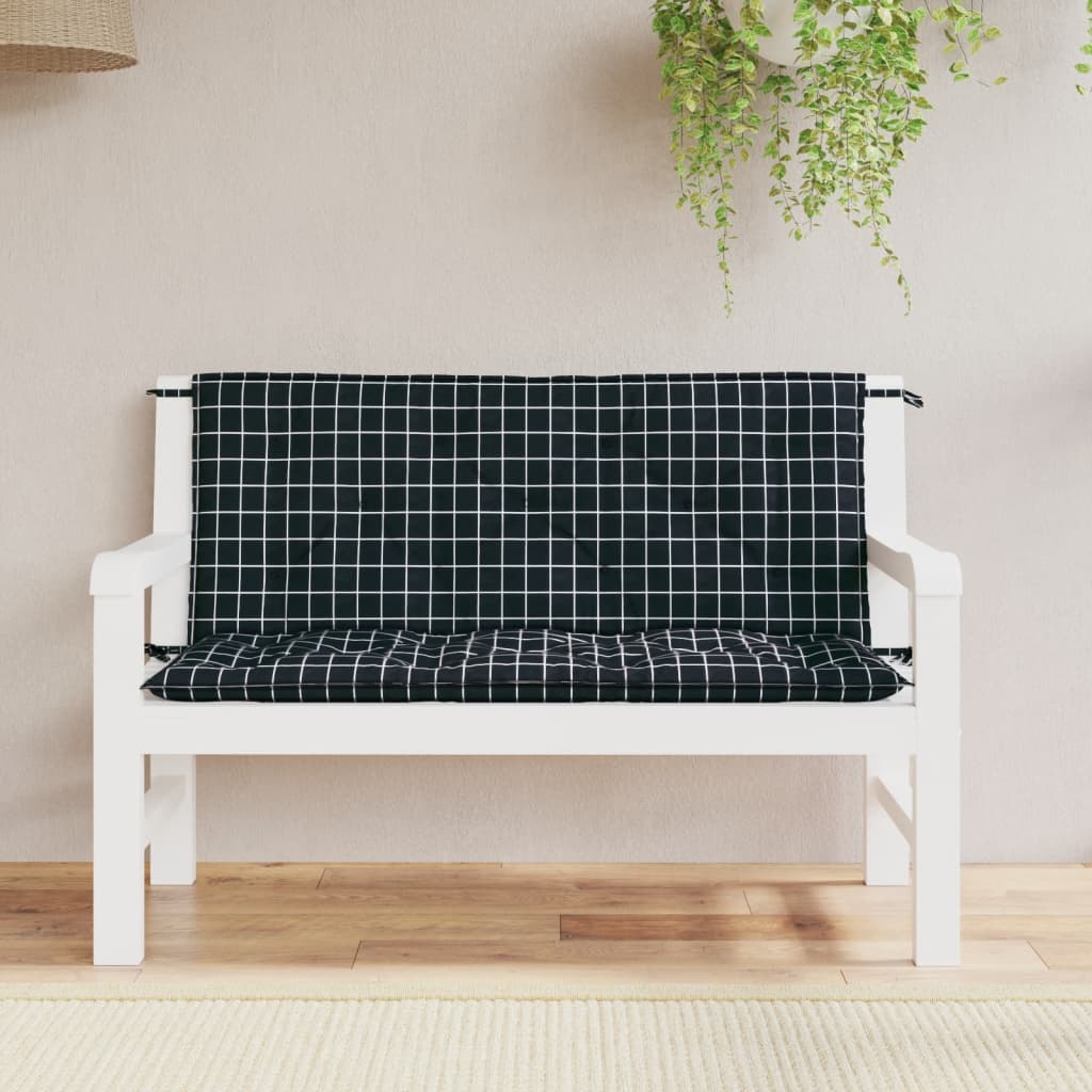 Bänkdynor 2st svartrutig 120x50x7 cm tyg