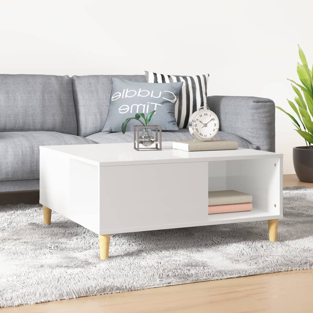 Soffbord vit högglans 80x80x36,5 cm konstruerat trä