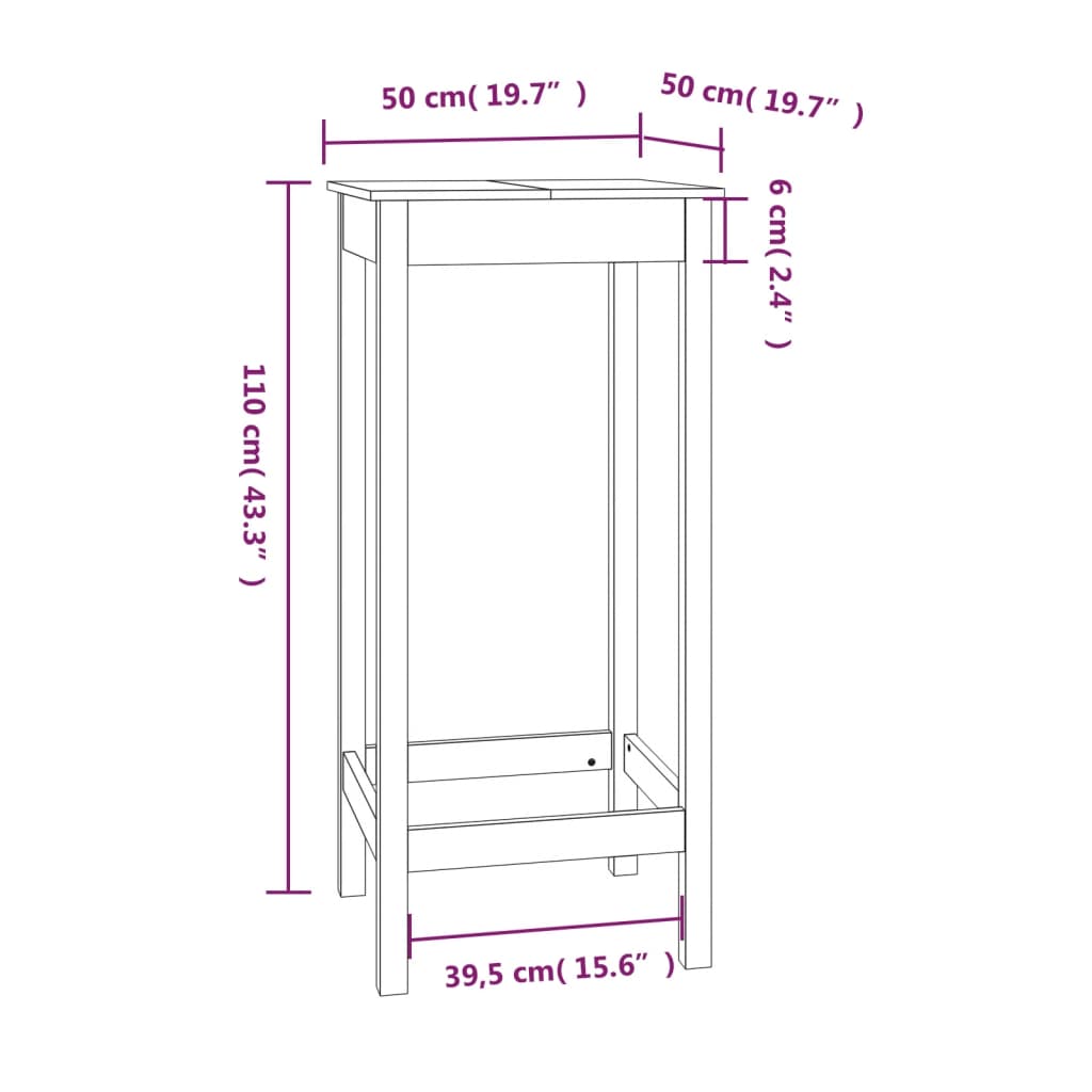 Barbord 50x50x110 cm massiv furu