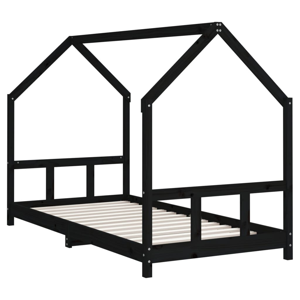 Sängram för barnsäng svart 90x200 cm massiv furu
