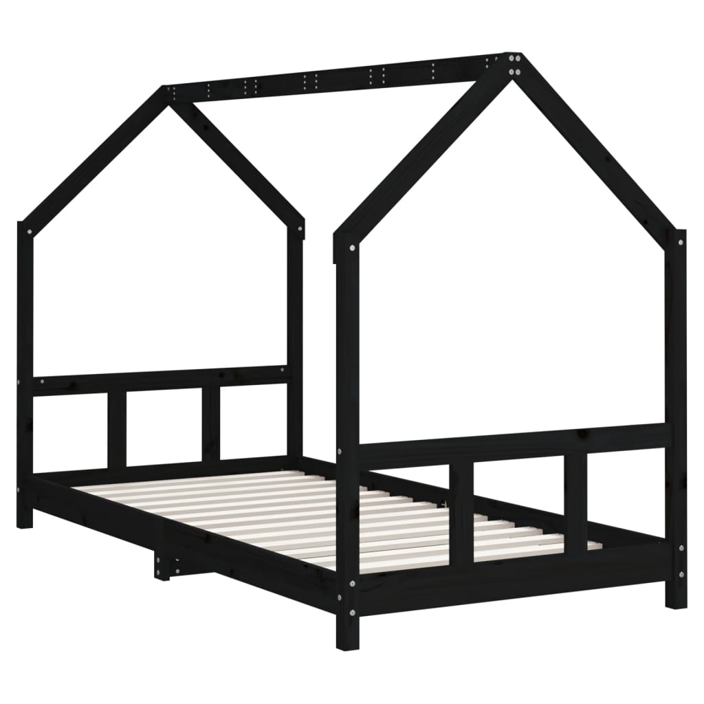 Sängram för barnsäng svart 90x200 cm massiv furu