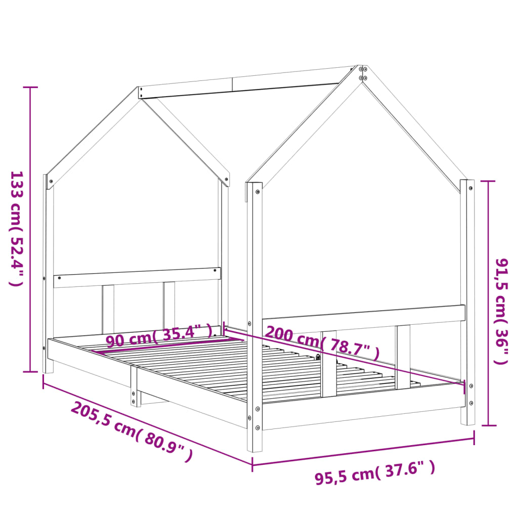 Sängram för barnsäng svart 90x200 cm massiv furu